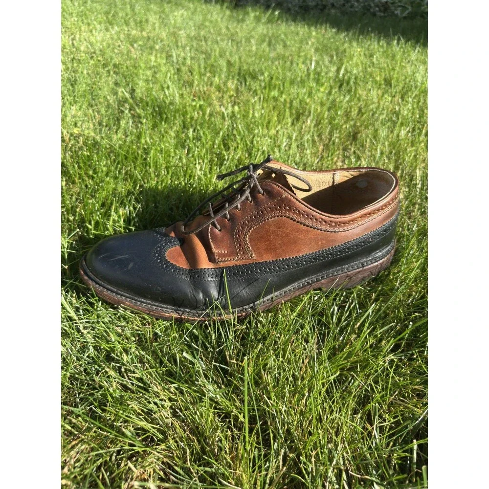 Frye Wingtip Leather Shoes Brown Black Two Tone Mens Size 10D John A Frye
